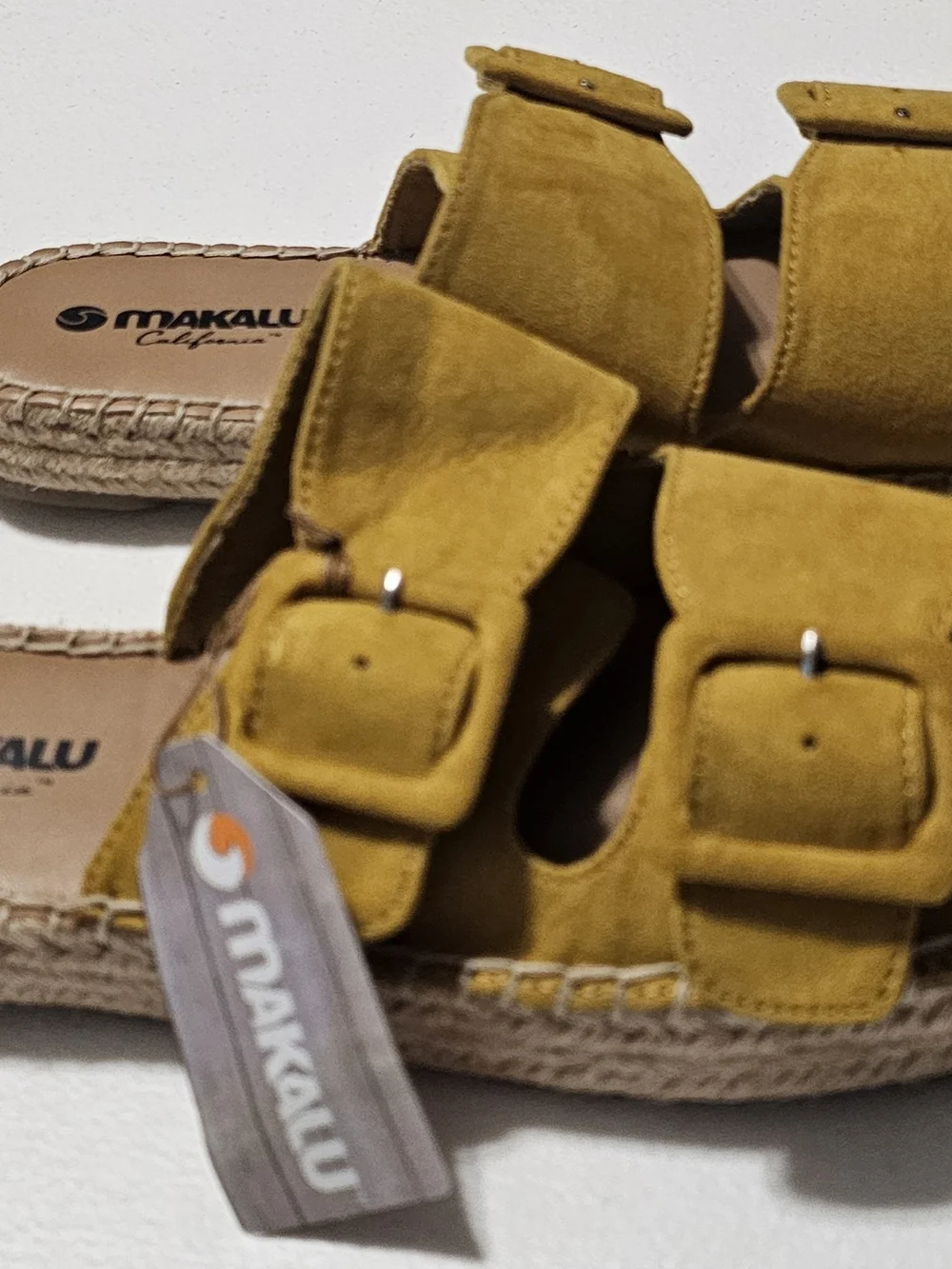 Women’s Mustard Suede Double-Buckle Slide Sandals